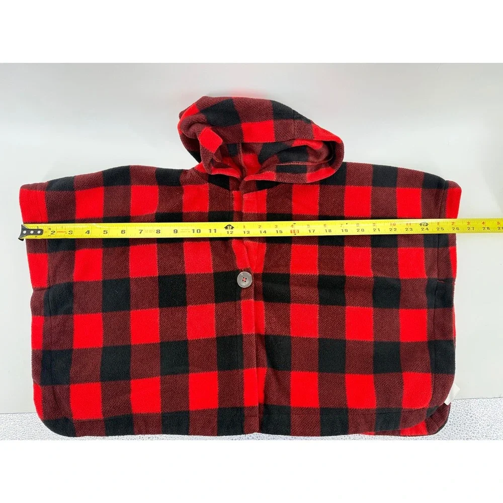 Old Navy Buffalo Plaid Fleece Poncho 4T Polyester Red Black Hooded Gorpcore